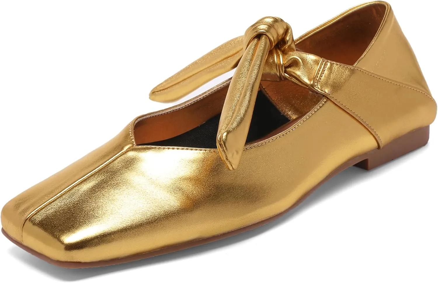 Square Toe Ballet Flats for Women Bow Mary Jane Flats Slip On Dress Ballerina Shoes