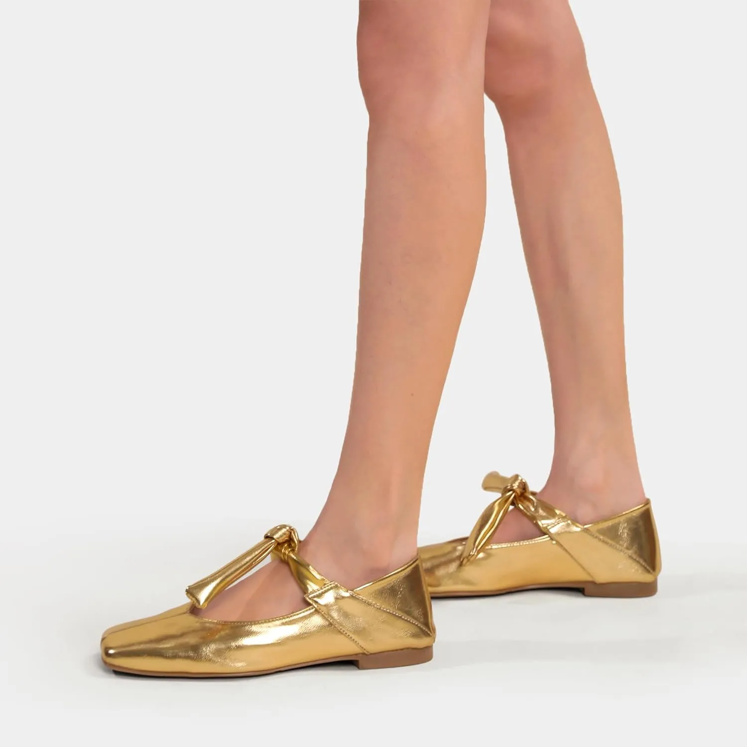 Square Toe Ballet Flats for Women Bow Mary Jane Flats Slip On Dress Ballerina Shoes