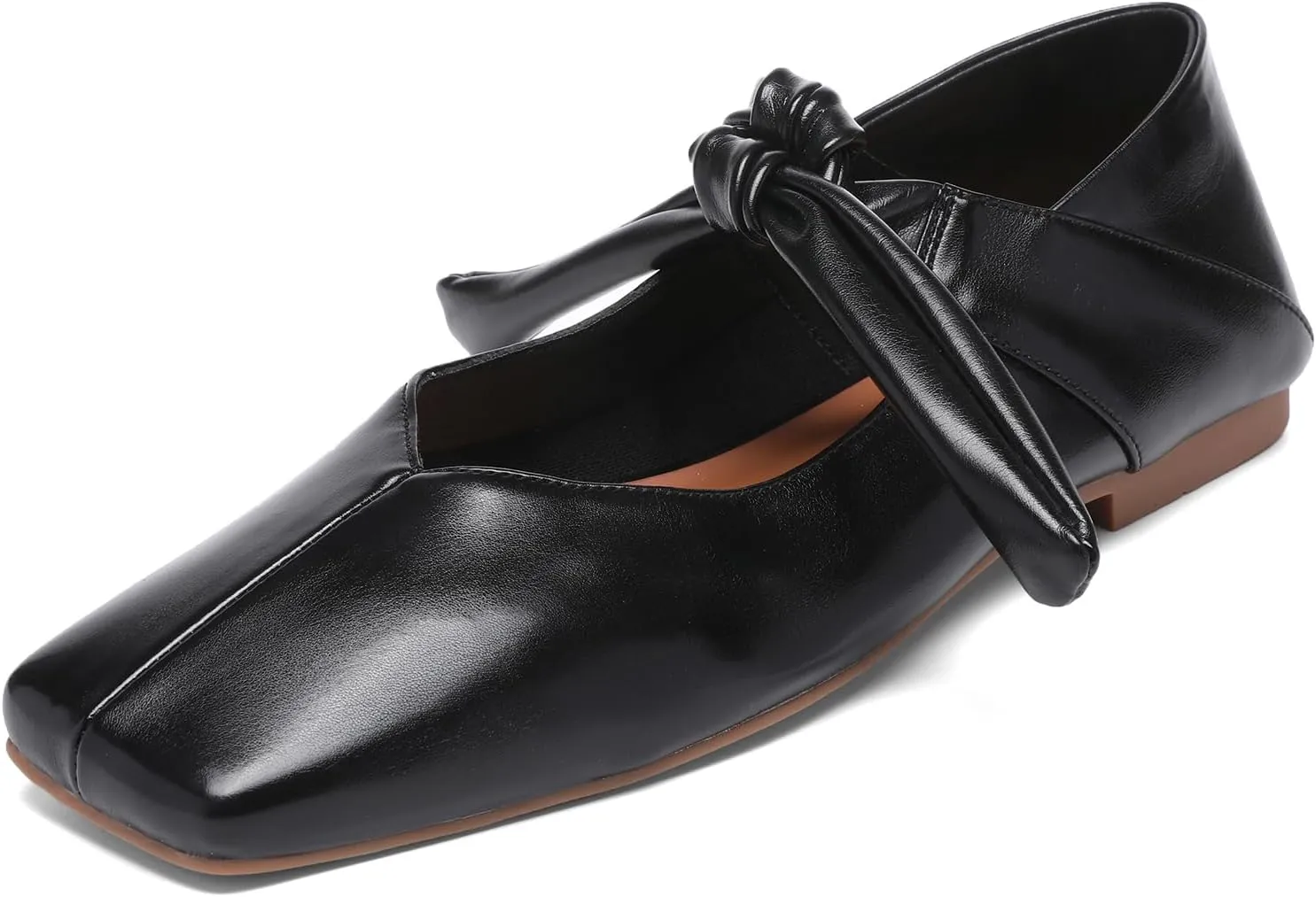 Square Toe Ballet Flats for Women Bow Mary Jane Flats Slip On Dress Ballerina Shoes
