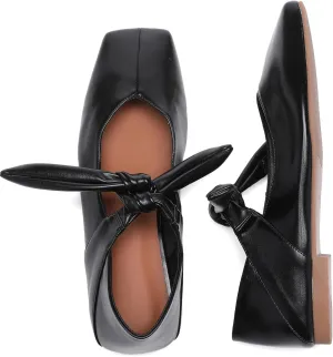 Square Toe Ballet Flats for Women Bow Mary Jane Flats Slip On Dress Ballerina Shoes