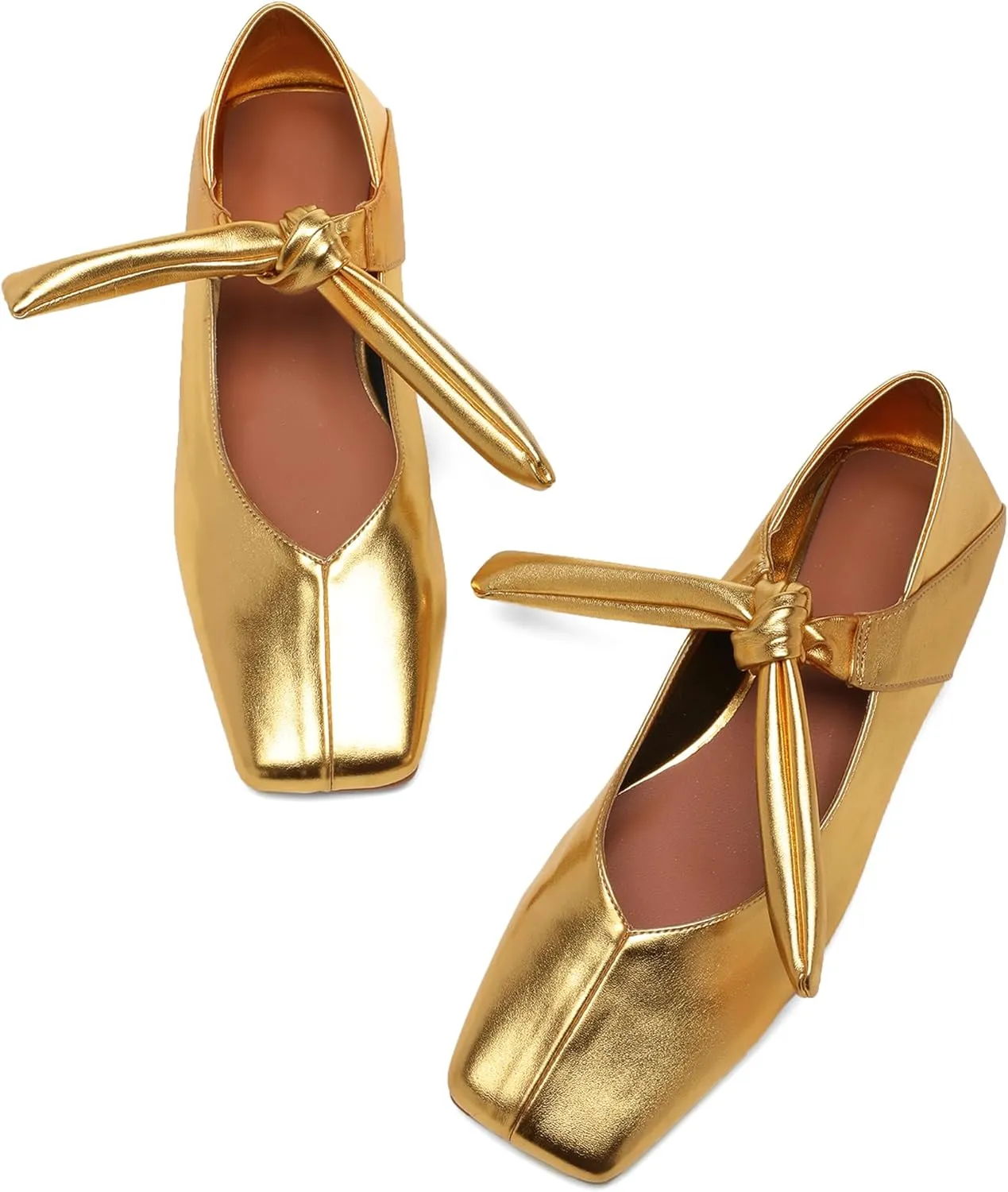 Square Toe Ballet Flats for Women Bow Mary Jane Flats Slip On Dress Ballerina Shoes