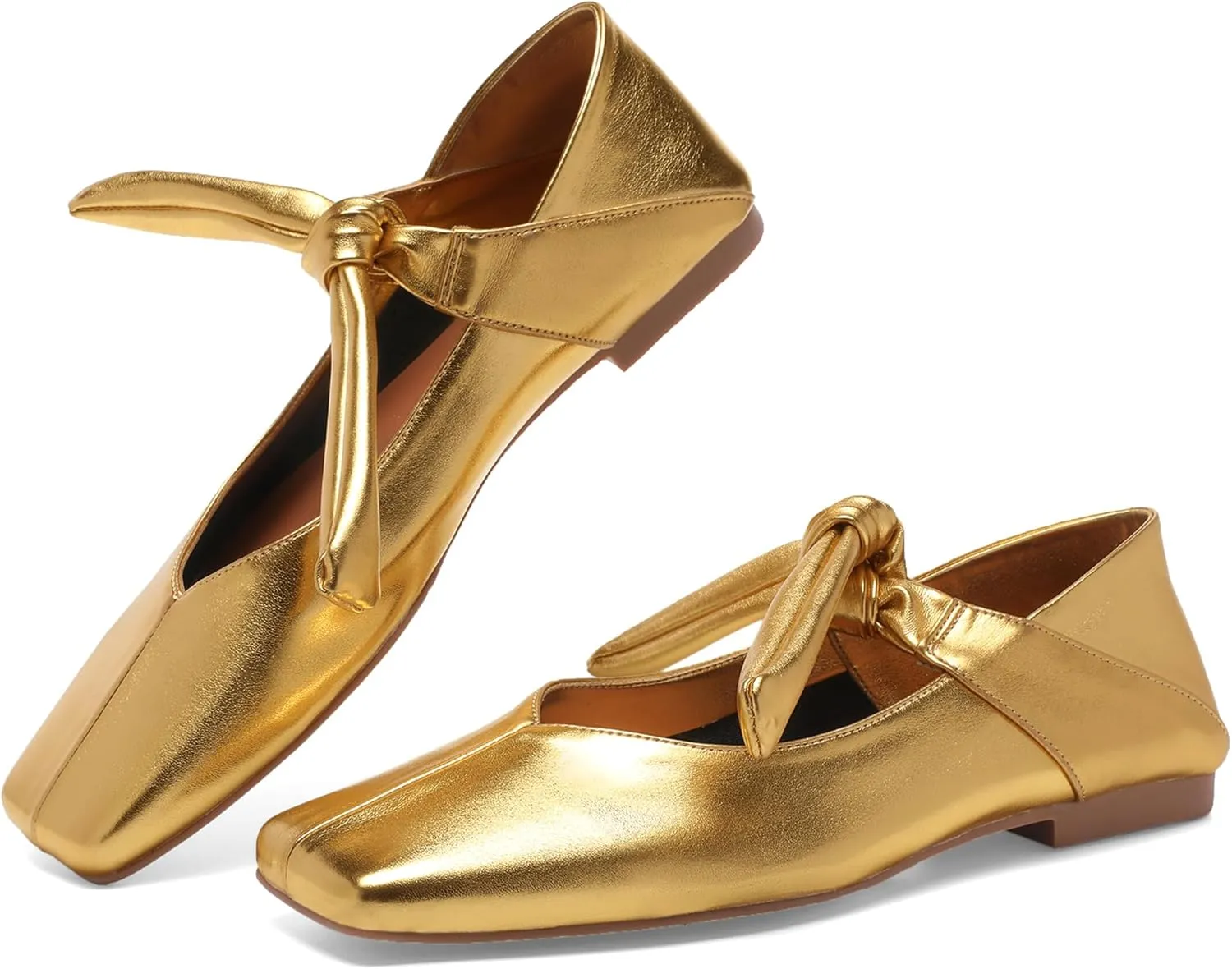 Square Toe Ballet Flats for Women Bow Mary Jane Flats Slip On Dress Ballerina Shoes