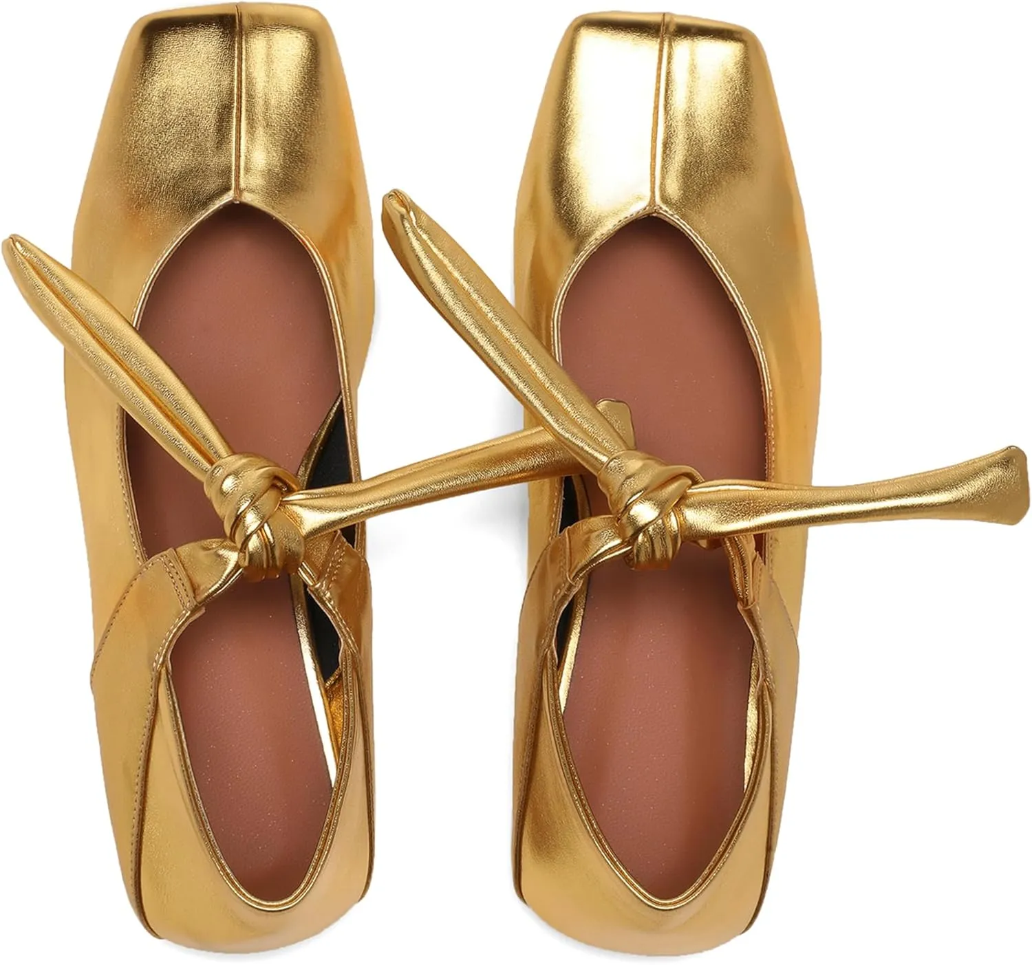Square Toe Ballet Flats for Women Bow Mary Jane Flats Slip On Dress Ballerina Shoes