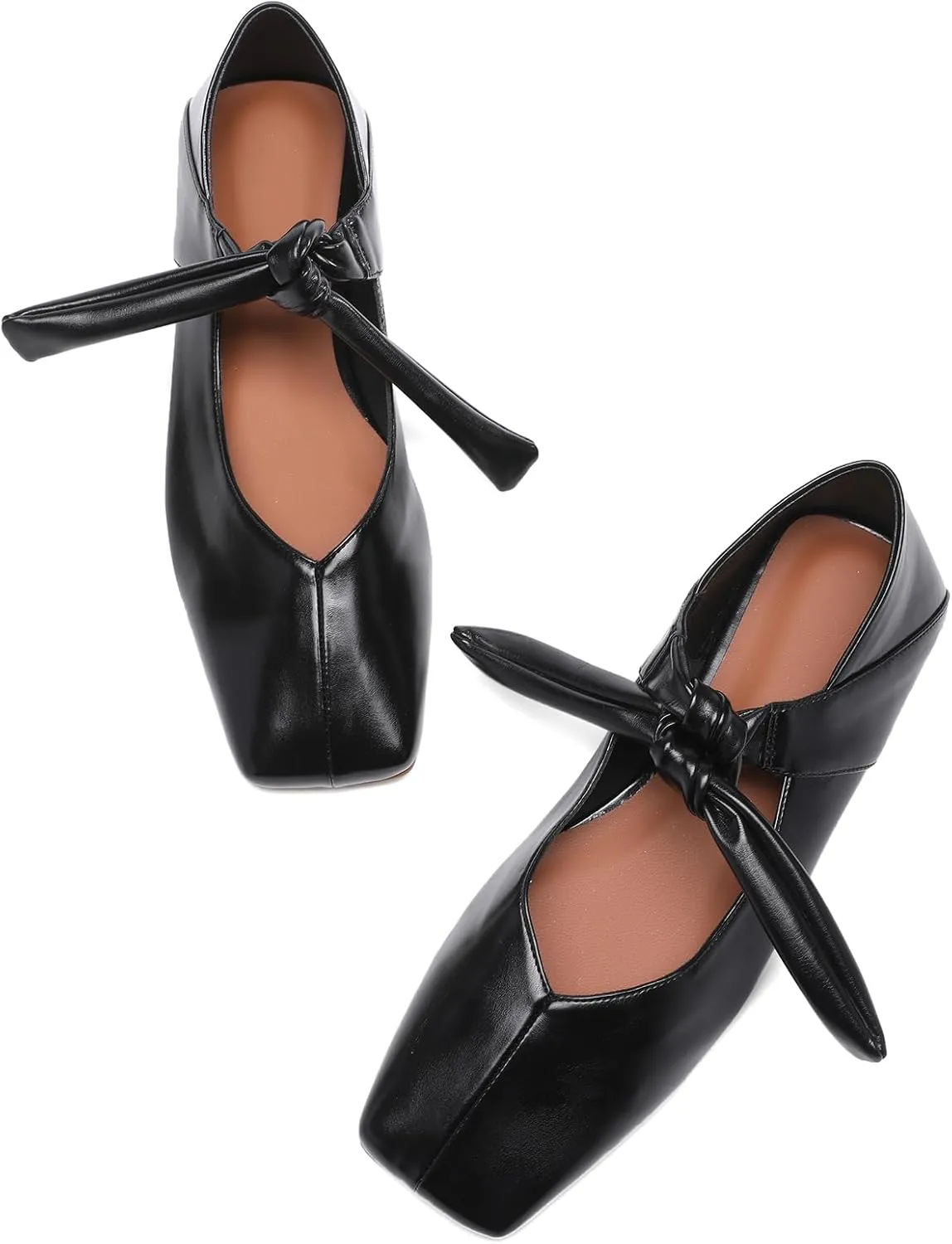 Square Toe Ballet Flats for Women Bow Mary Jane Flats Slip On Dress Ballerina Shoes