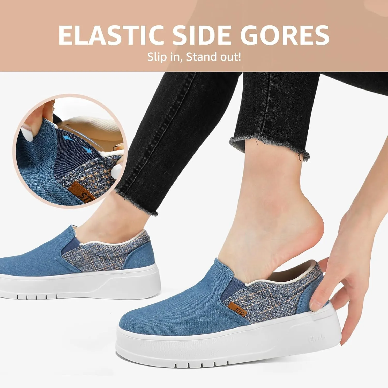 STQ Womens Platform Sneakers Slip On Shoes Comfortable Business Casual Fall Loafers