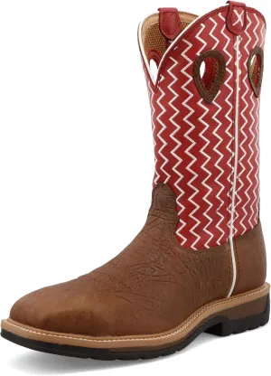 Twisted X Men's 12" Western Work Boot, Square Toe Steel Toe, Distressed Saddle Shoulder & Cherry, 10 D