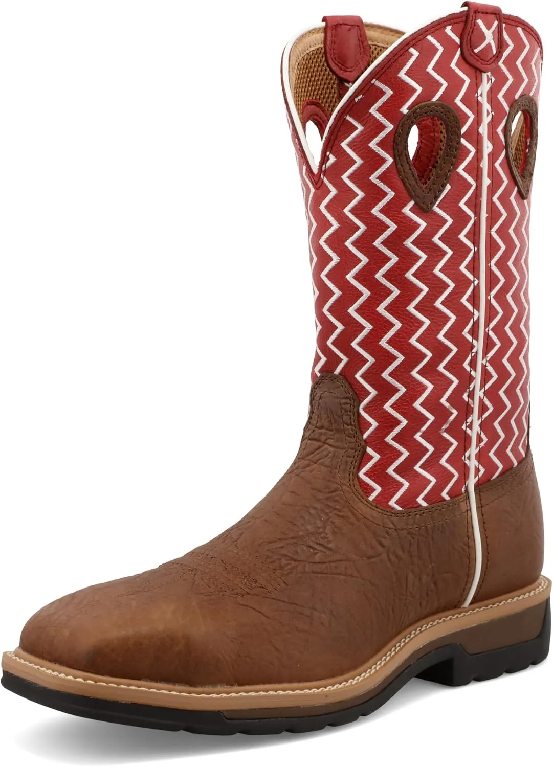Twisted X Men's 12" Western Work Boot, Square Toe Steel Toe, Distressed Saddle Shoulder & Cherry, 11.5 D