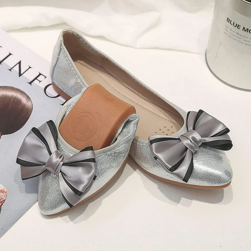Unifizz Women's Ballet Flat Shoes - Cute Beads Bowtie Wedding Flats Slip on Flats for Women Comfortable