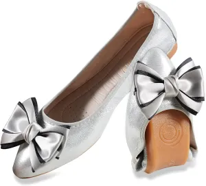 Unifizz Women's Ballet Flat Shoes - Cute Beads Bowtie Wedding Flats Slip on Flats for Women Comfortable