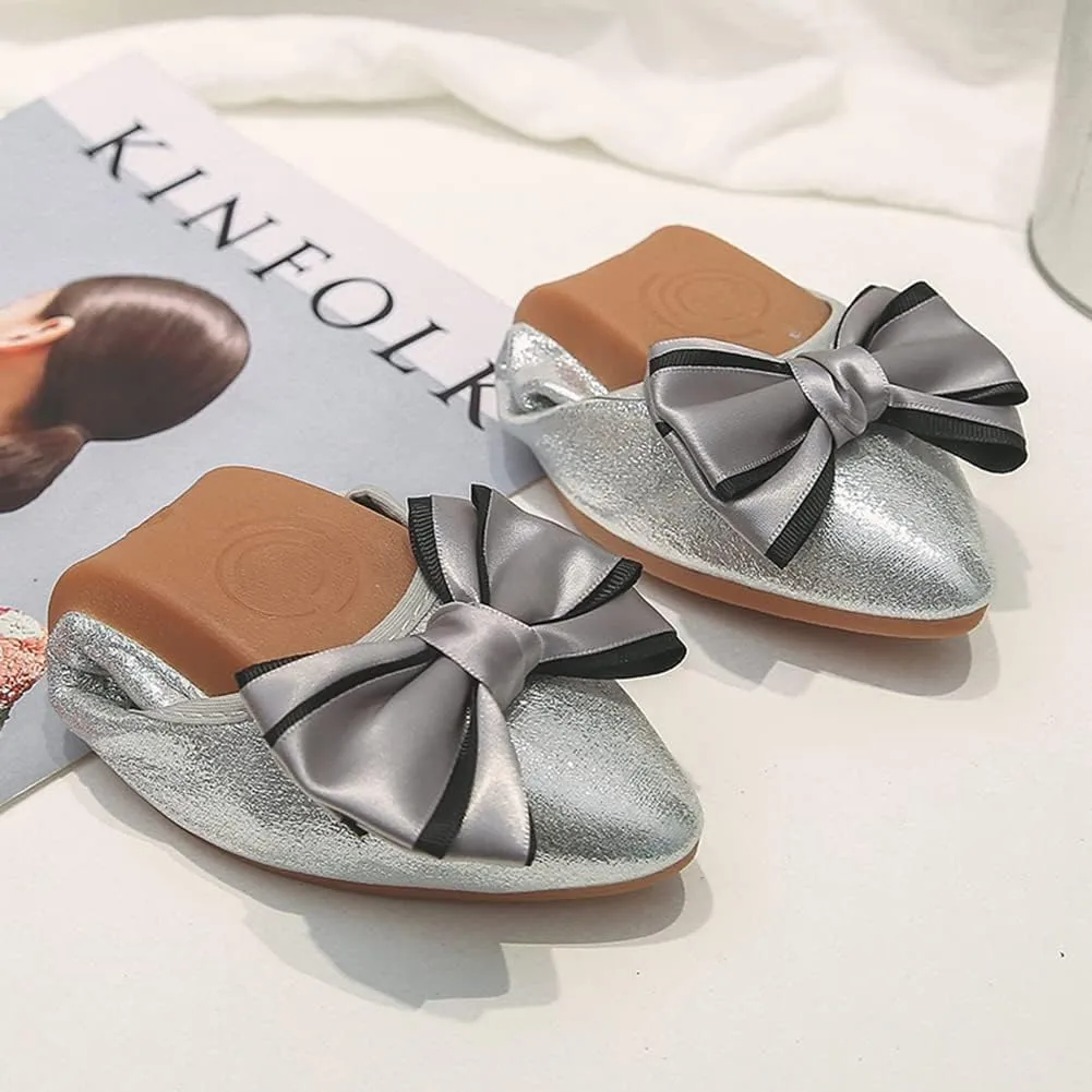 Unifizz Women's Ballet Flat Shoes - Cute Beads Bowtie Wedding Flats Slip on Flats for Women Comfortable