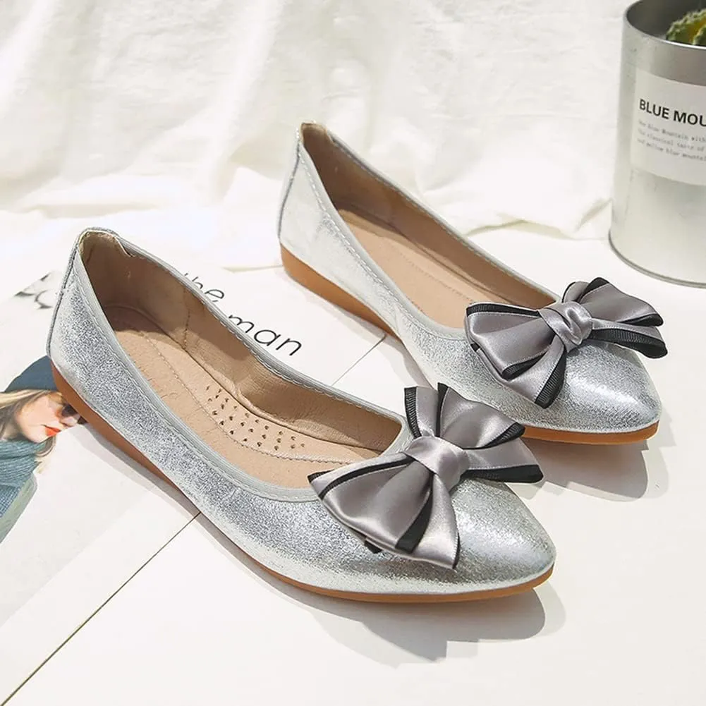 Unifizz Women's Ballet Flat Shoes - Cute Beads Bowtie Wedding Flats Slip on Flats for Women Comfortable