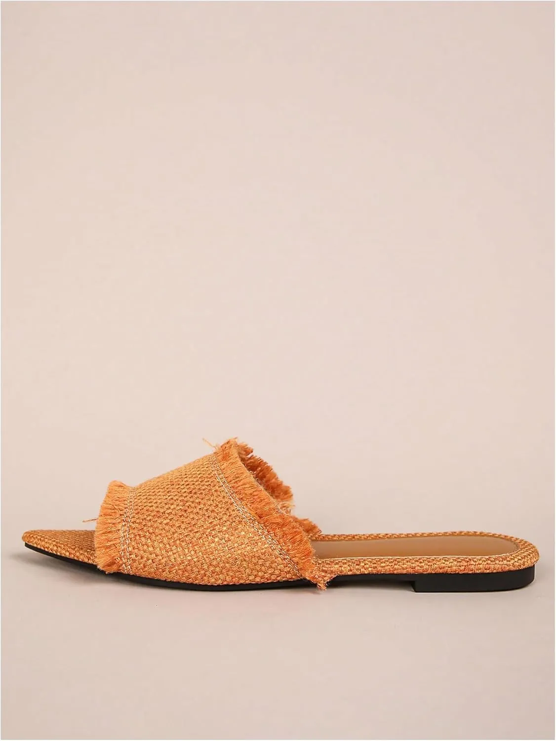 Verdusa Women's Pointed Toe Denim Flat Sandals Open Toess Slip On Summer Flats