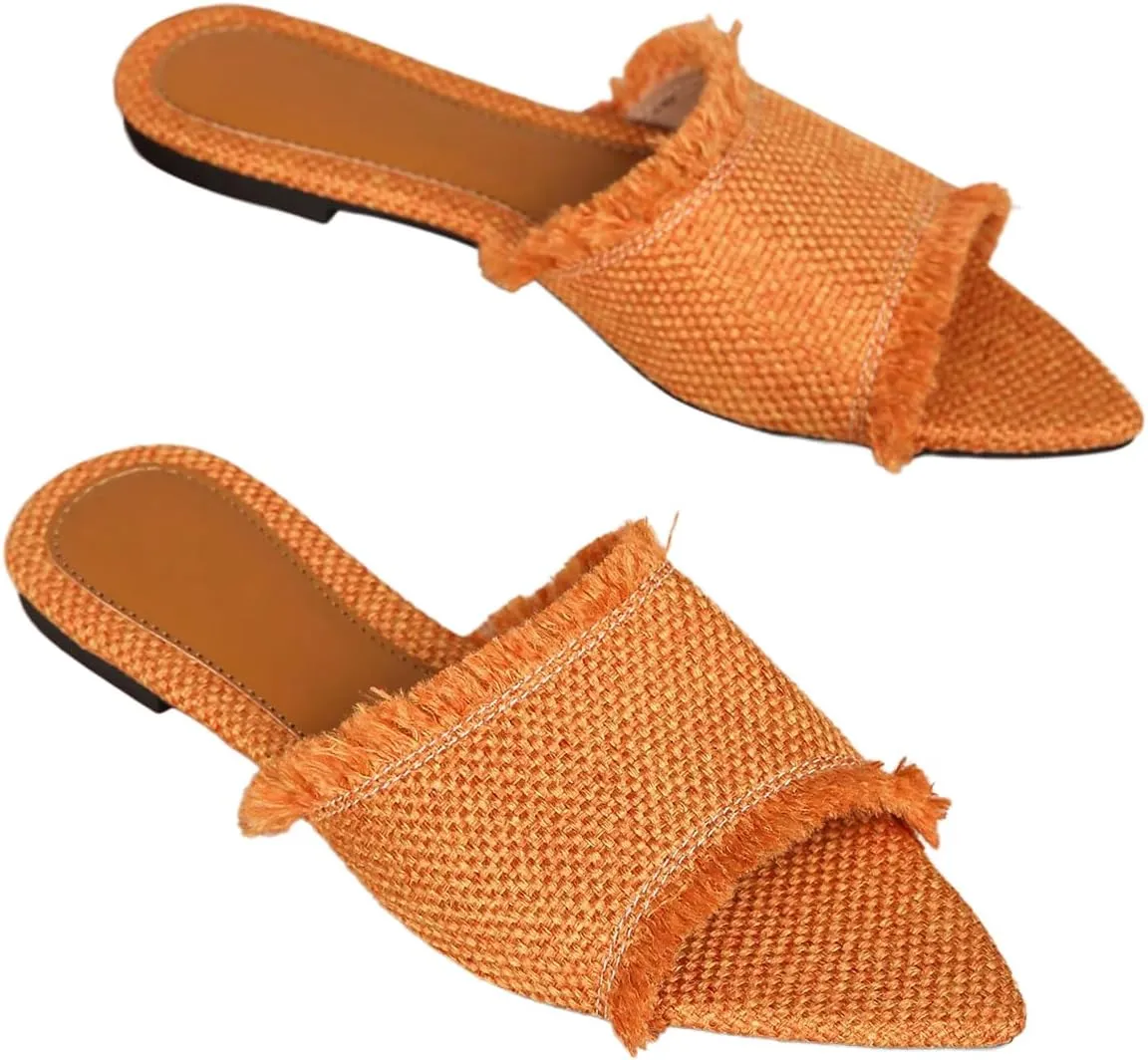 Verdusa Women's Pointed Toe Denim Flat Sandals Open Toess Slip On Summer Flats