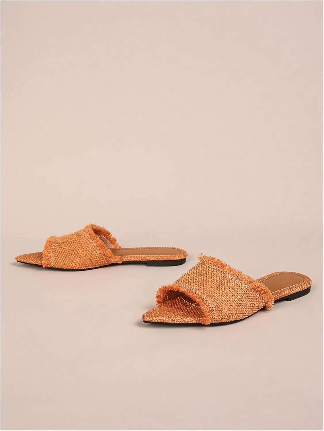 Verdusa Women's Pointed Toe Denim Flat Sandals Open Toess Slip On Summer Flats