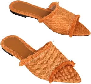 Verdusa Women's Pointed Toe Denim Flat Sandals Open Toess Slip On Summer Flats