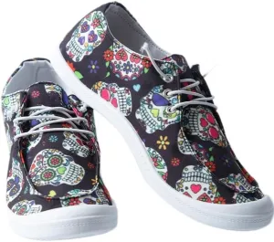 VTHY Women's Colorful Skull Print Canvas Shoes, Comfortable Slip On Flat Shoes, Casual Low Top Shoes