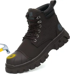 Waterproof Steel Toe Boots For Men 6 Inch Leather Steel Toe Shoes Non Slip Resistant Safety Work Boots Indestructible Lightweight Construction Boot With Composite Toe