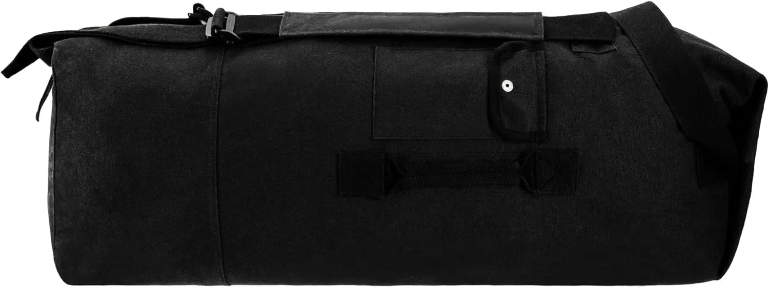 WHITEDUCK G.I Top Load Military Rucksack Style Double Strap Duffel Bag Heavy Duty and Water Resistant- Gym, Sports, Travel, Hiking, Backpacking (21" x 37", Black)