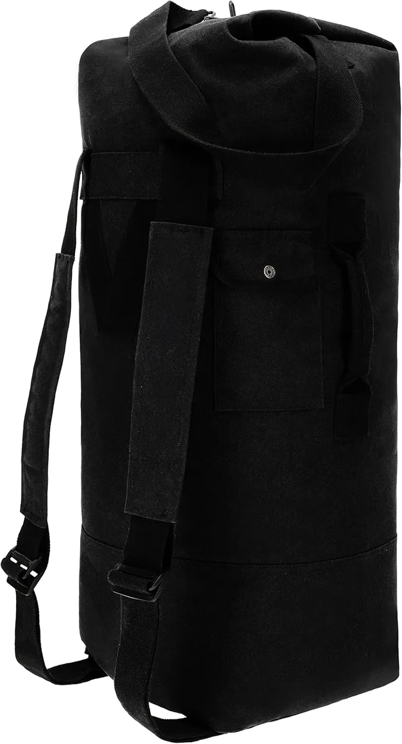 WHITEDUCK G.I Top Load Military Rucksack Style Double Strap Duffel Bag Heavy Duty and Water Resistant- Gym, Sports, Travel, Hiking, Backpacking (21" x 37", Black)