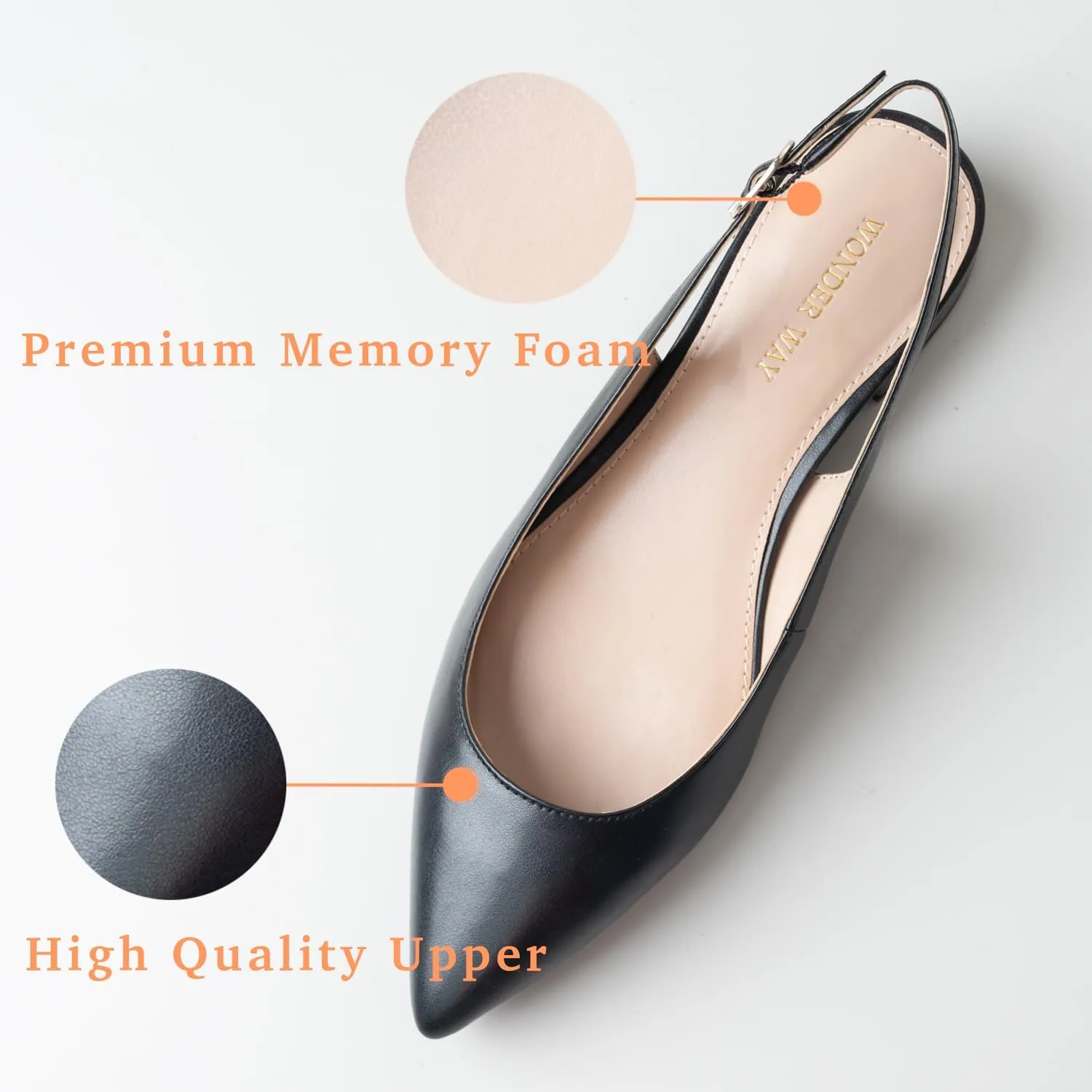 Women Slingback Flat Pointed Toe Shoes for Dressy,Casual,Work,Wedding