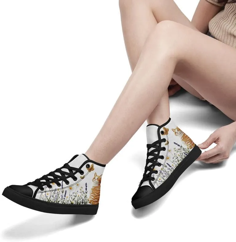 Womens Canvas Shoes High Top Sneakers Lace up Casual Trainers Plimsoles Flat Shoes