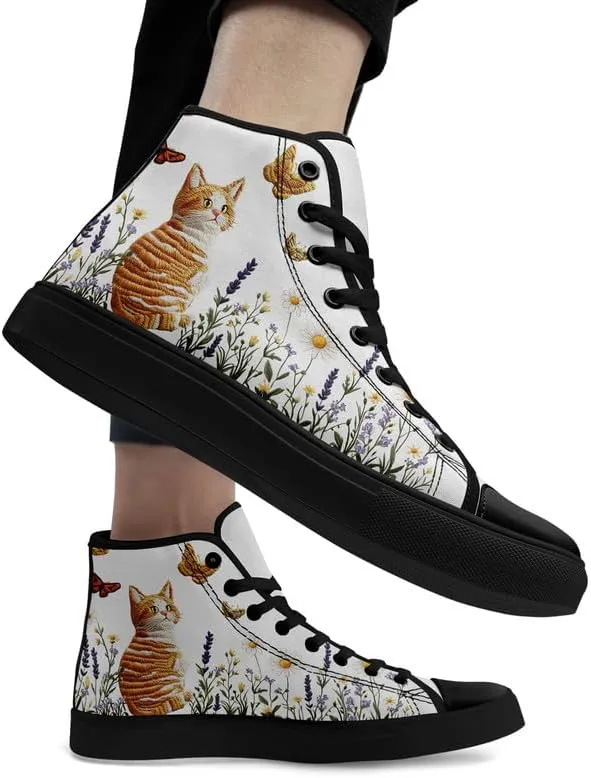 Womens Canvas Shoes High Top Sneakers Lace up Casual Trainers Plimsoles Flat Shoes