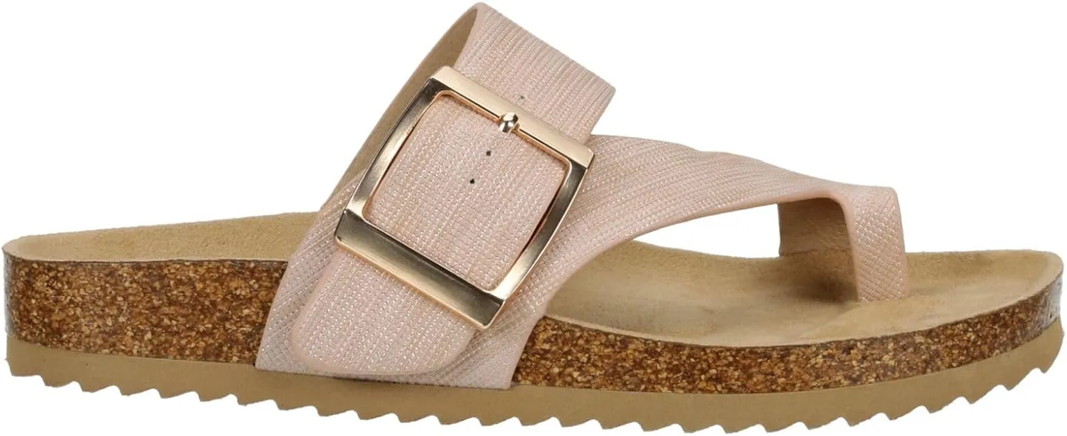 Women's Faux Leather Slip-On Single Band Toe Strap Cork Bed Sandal