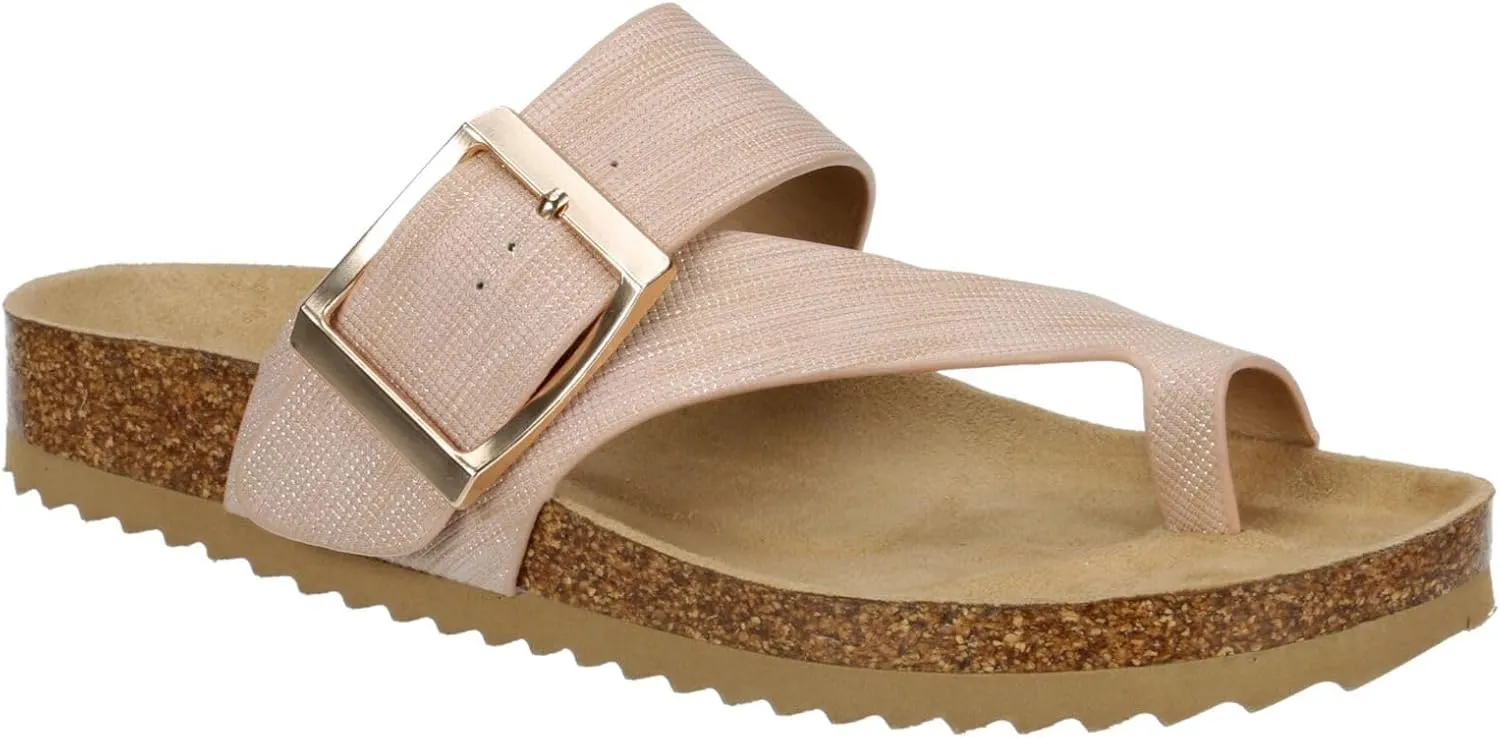 Women's Faux Leather Slip-On Single Band Toe Strap Cork Bed Sandal
