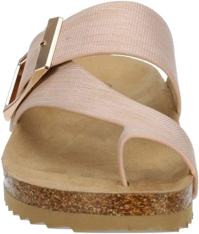 Women's Faux Leather Slip-On Single Band Toe Strap Cork Bed Sandal