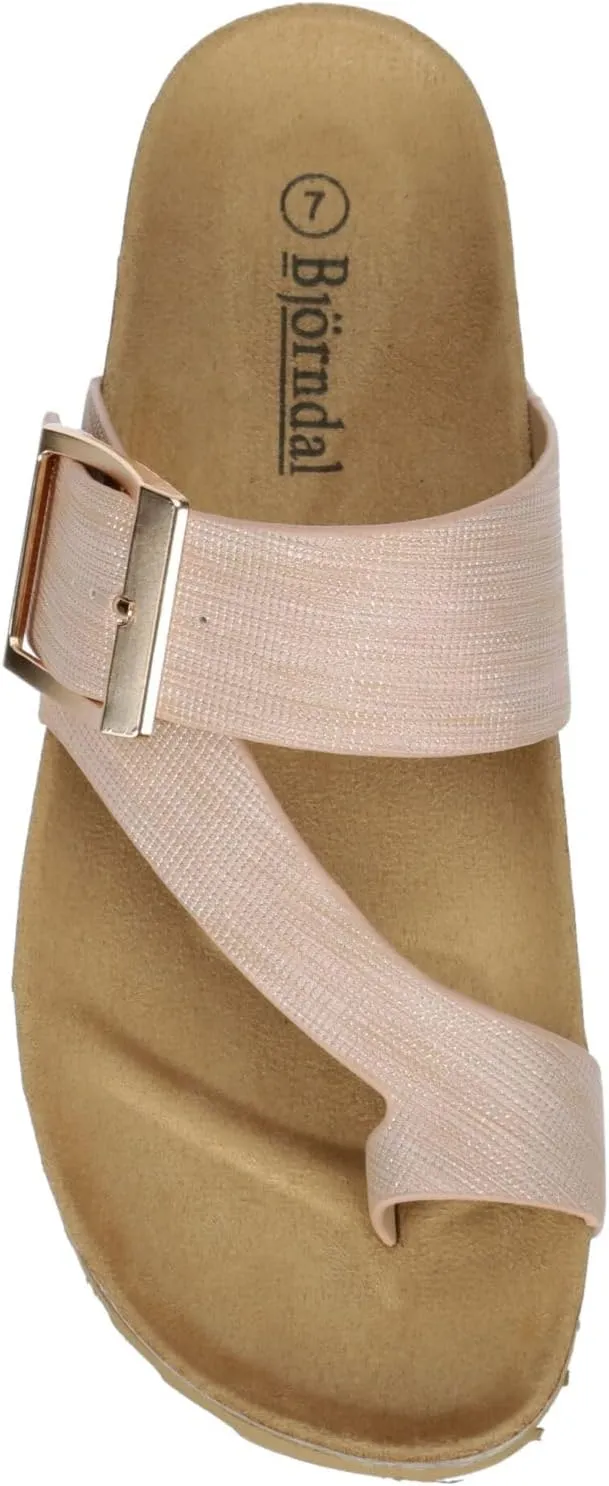 Women's Faux Leather Slip-On Single Band Toe Strap Cork Bed Sandal