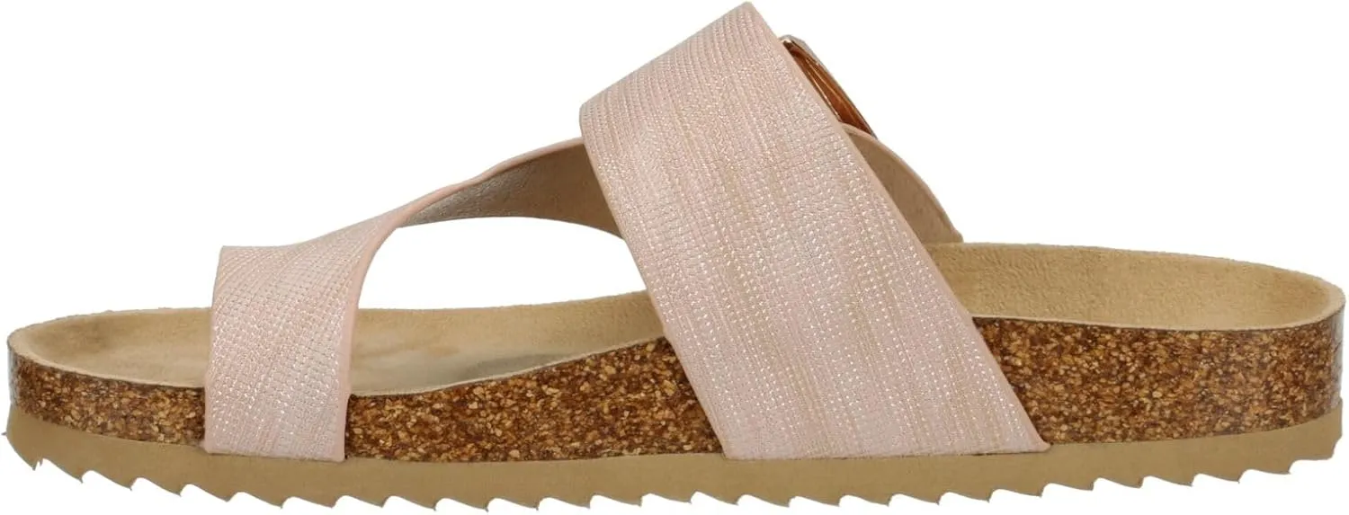 Women's Faux Leather Slip-On Single Band Toe Strap Cork Bed Sandal