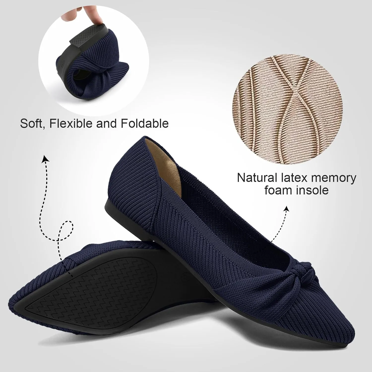 Women's Flats Shoes Comfortable Dressy Pointed Toe Knit Washable Ballet Flat