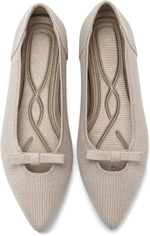 Women's Flats Shoes Comfortable Slip On Shoes Classic Dressy Pointed Toe Bow Knit Ballet Flat