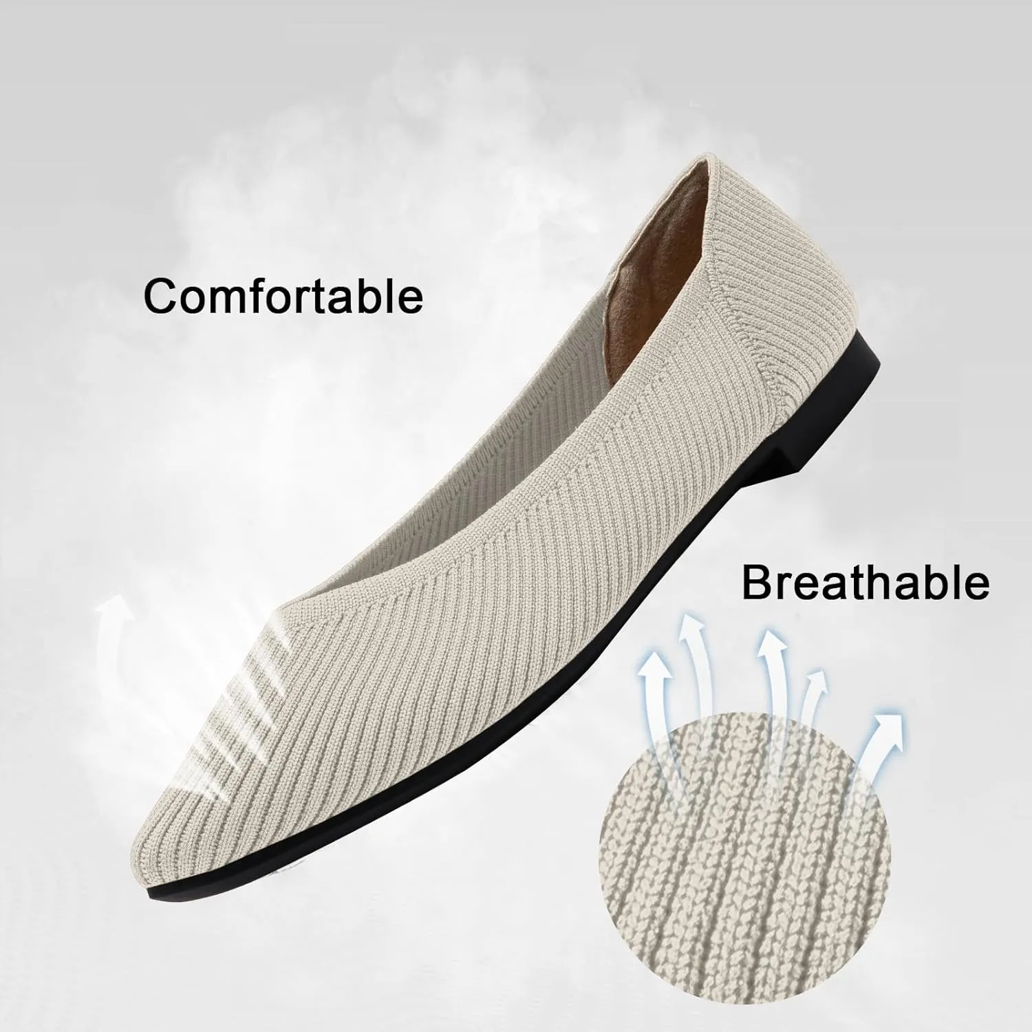 Women's Flats Shoes Pointed Toe Knit Ballet Comfortable Dressy Slip On Flat
