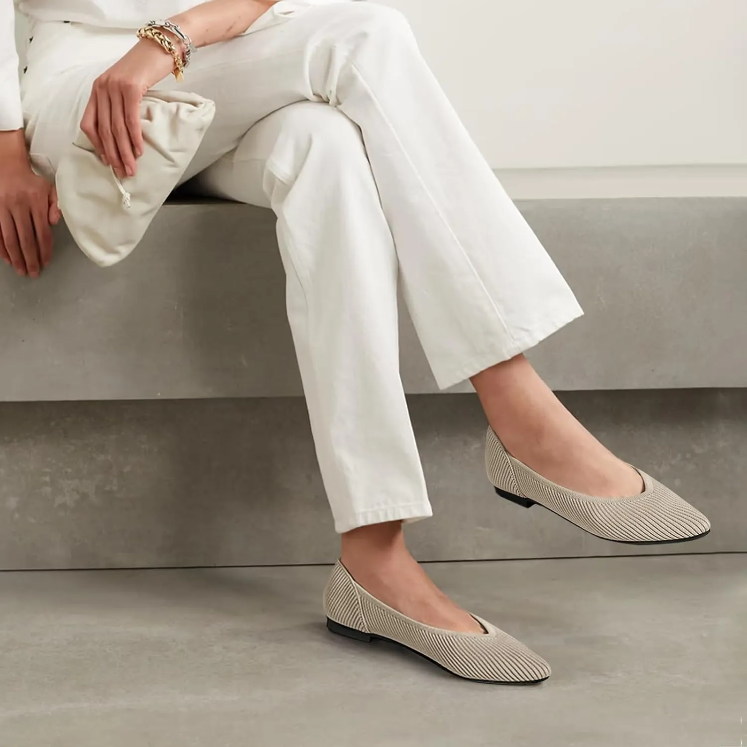 Women's Flats Shoes Pointed Toe Knit Ballet Comfortable Dressy Slip On Flat
