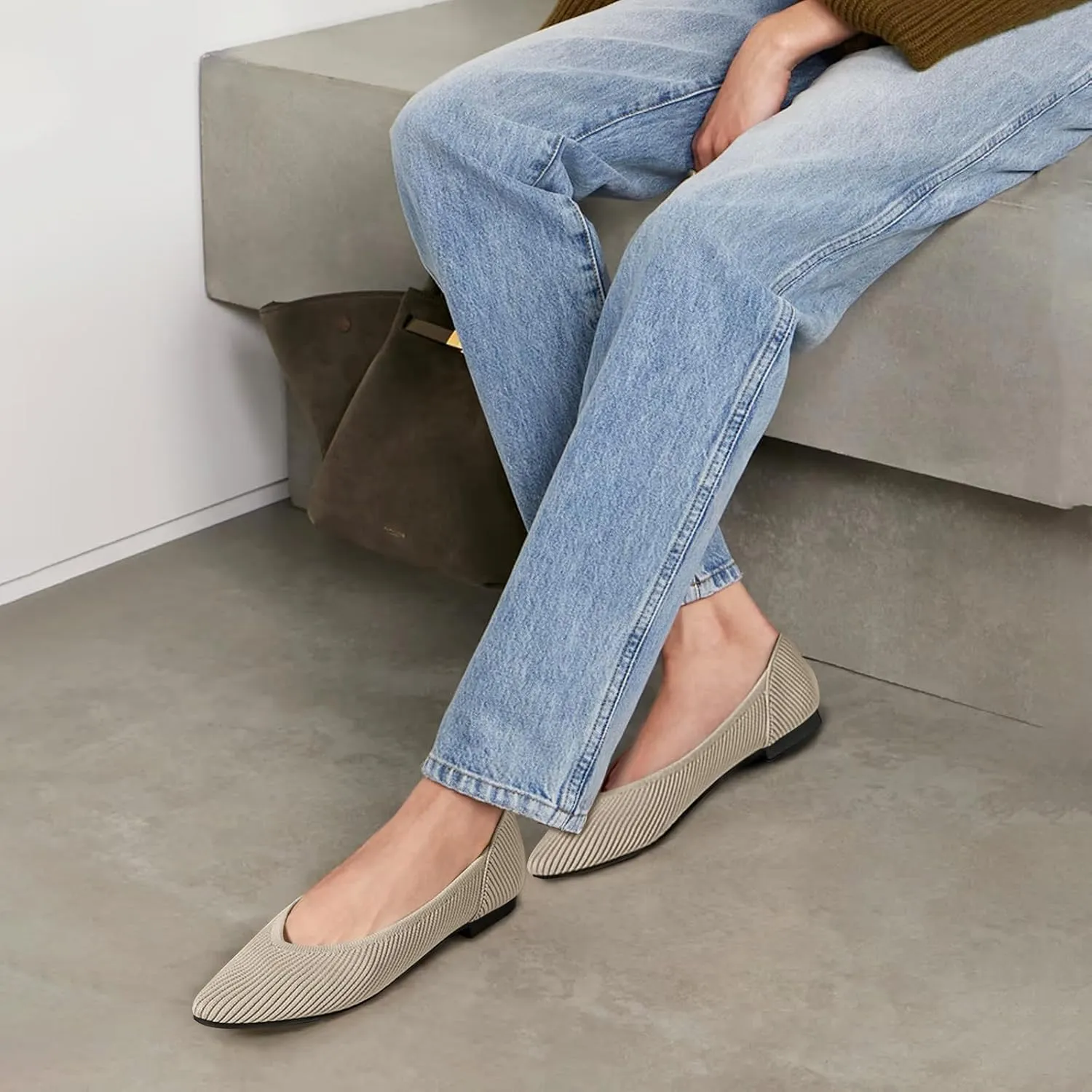 Women's Flats Shoes Pointed Toe Knit Ballet Comfortable Dressy Slip On Flat