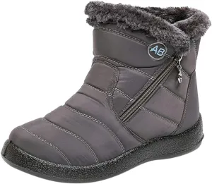 Women's Furry Ankle Booties Fleece Lined Warm Snow Boots Soft Flat Soled Non Slip Womens Winter Boots Extra Wide Calf
