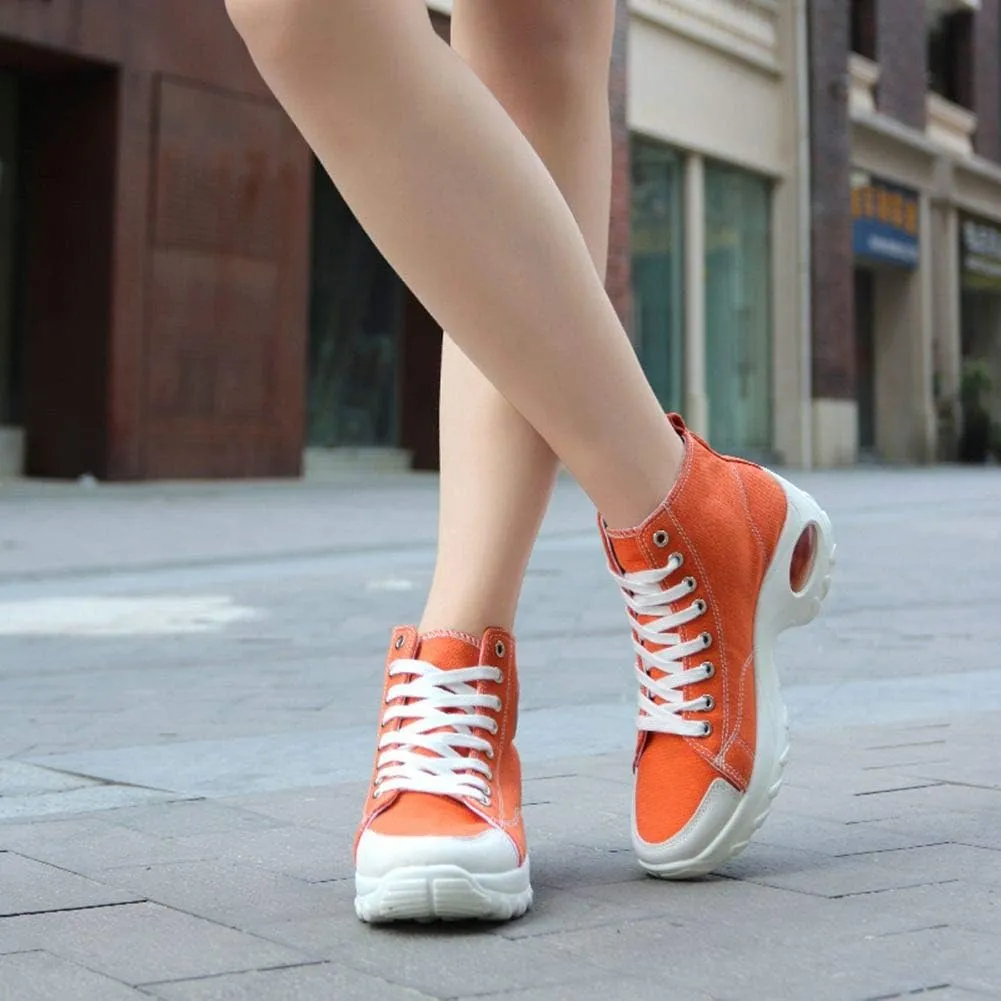Women's High Top Heightened Sole Air Cusion Causal Fashion Sneakers Canvas Shoes
