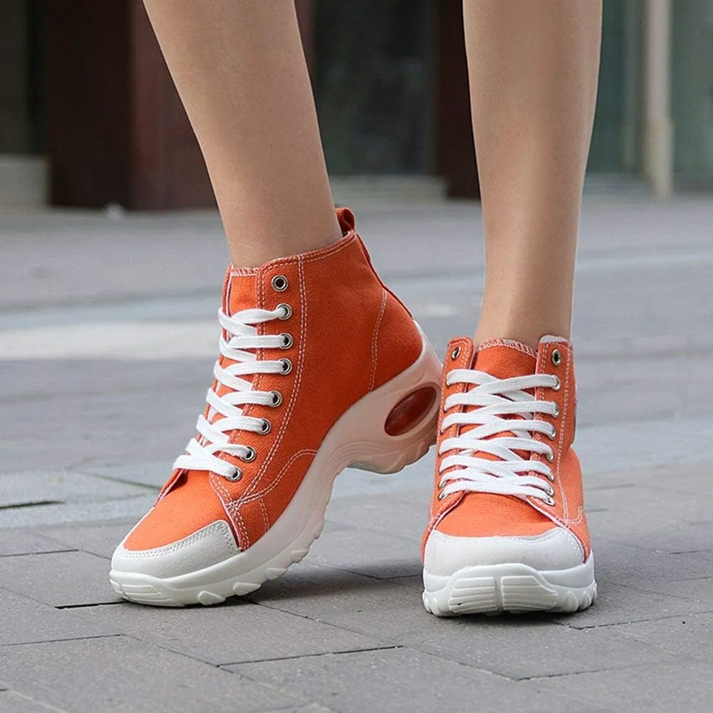 Women's High Top Heightened Sole Air Cusion Causal Fashion Sneakers Canvas Shoes