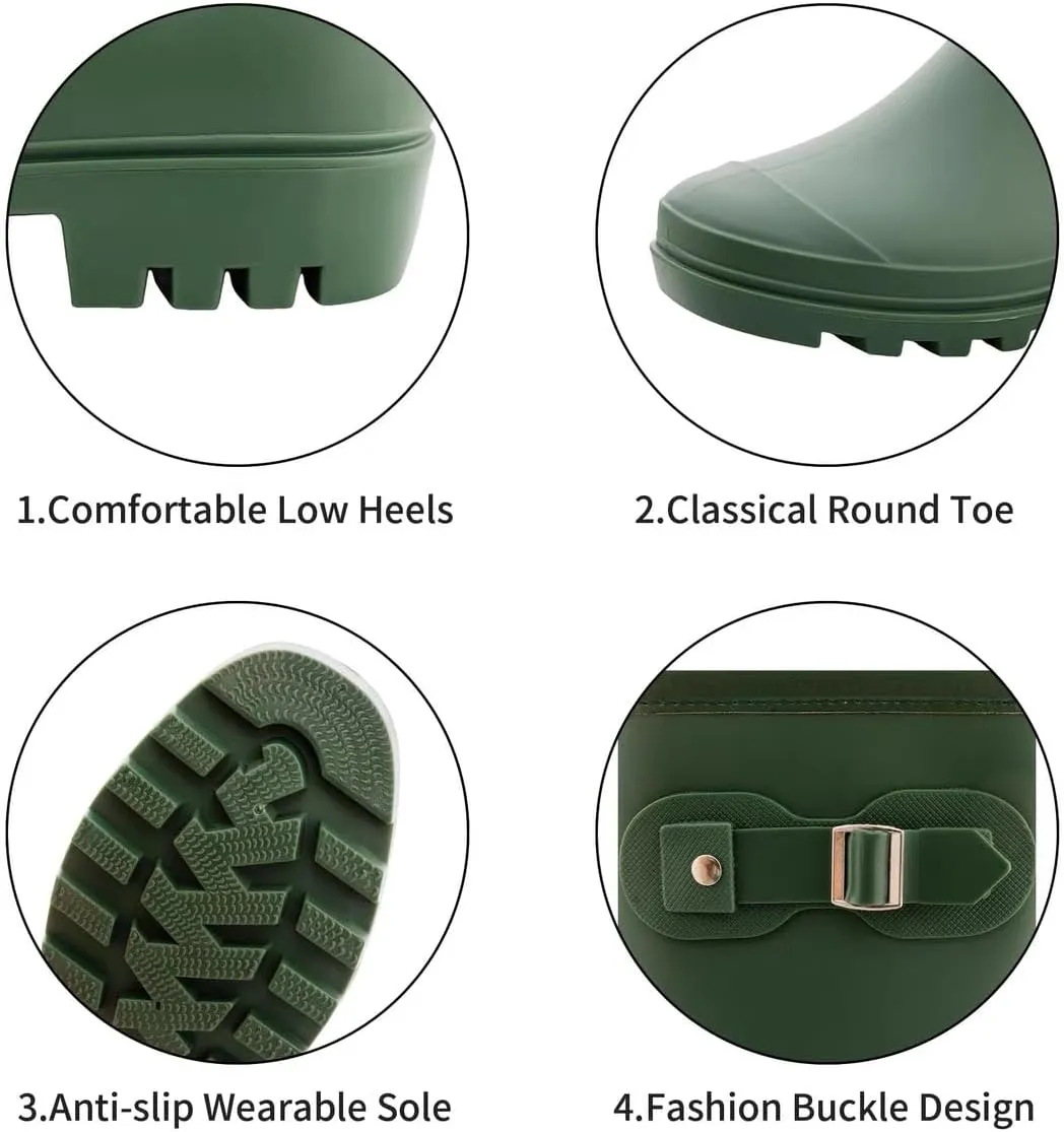 Women's Mid Calf Rain Boots Waterproof Fashion Garden Shoes Anti-slipping Rainboots For Women Comfortable Insole Light Rain Shoes