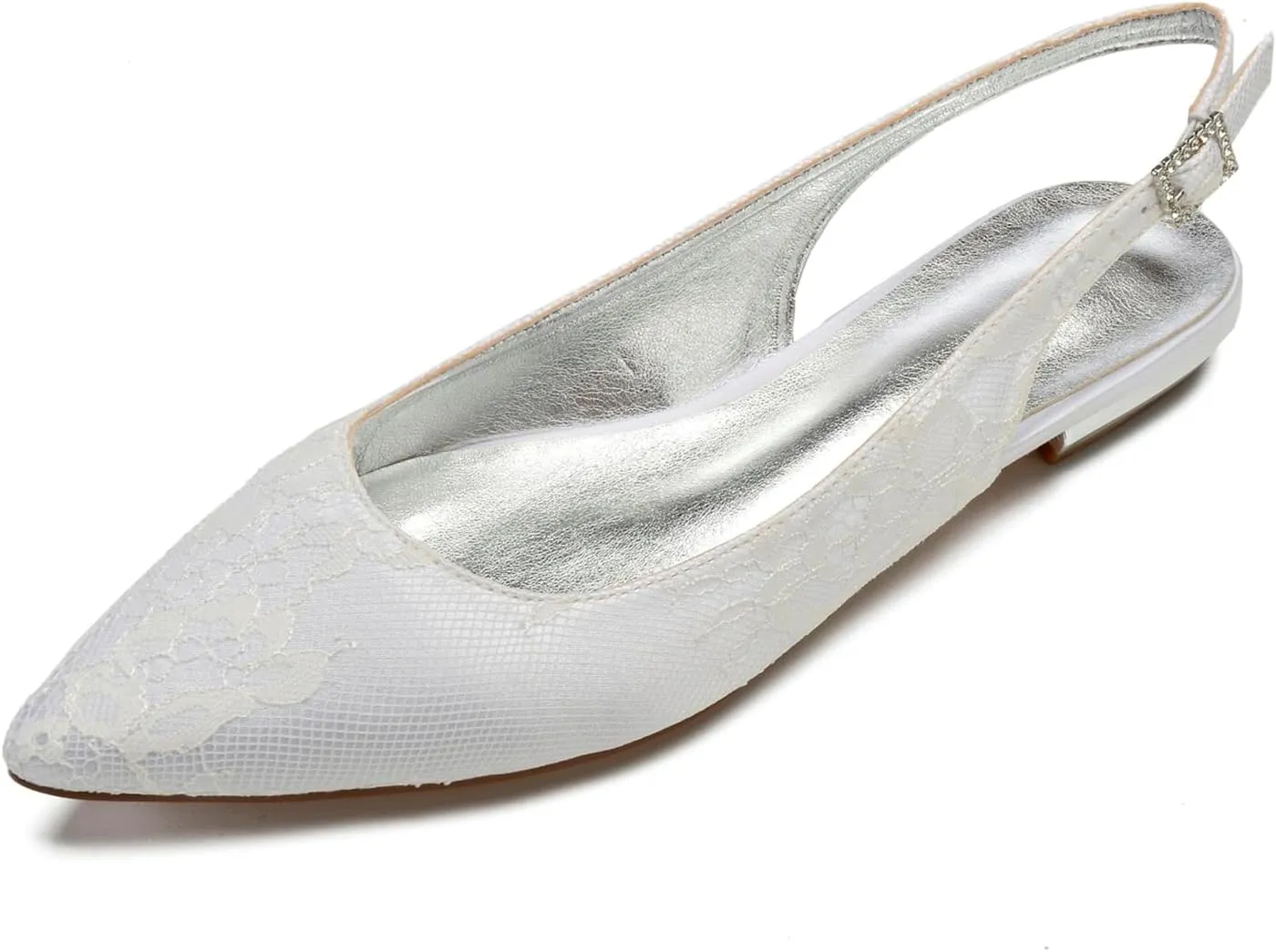 Women's Pointed Lace Slingback Low Heel Bridal Pumps Closed Toe Flats Evening Prom Party Dress Shoes
