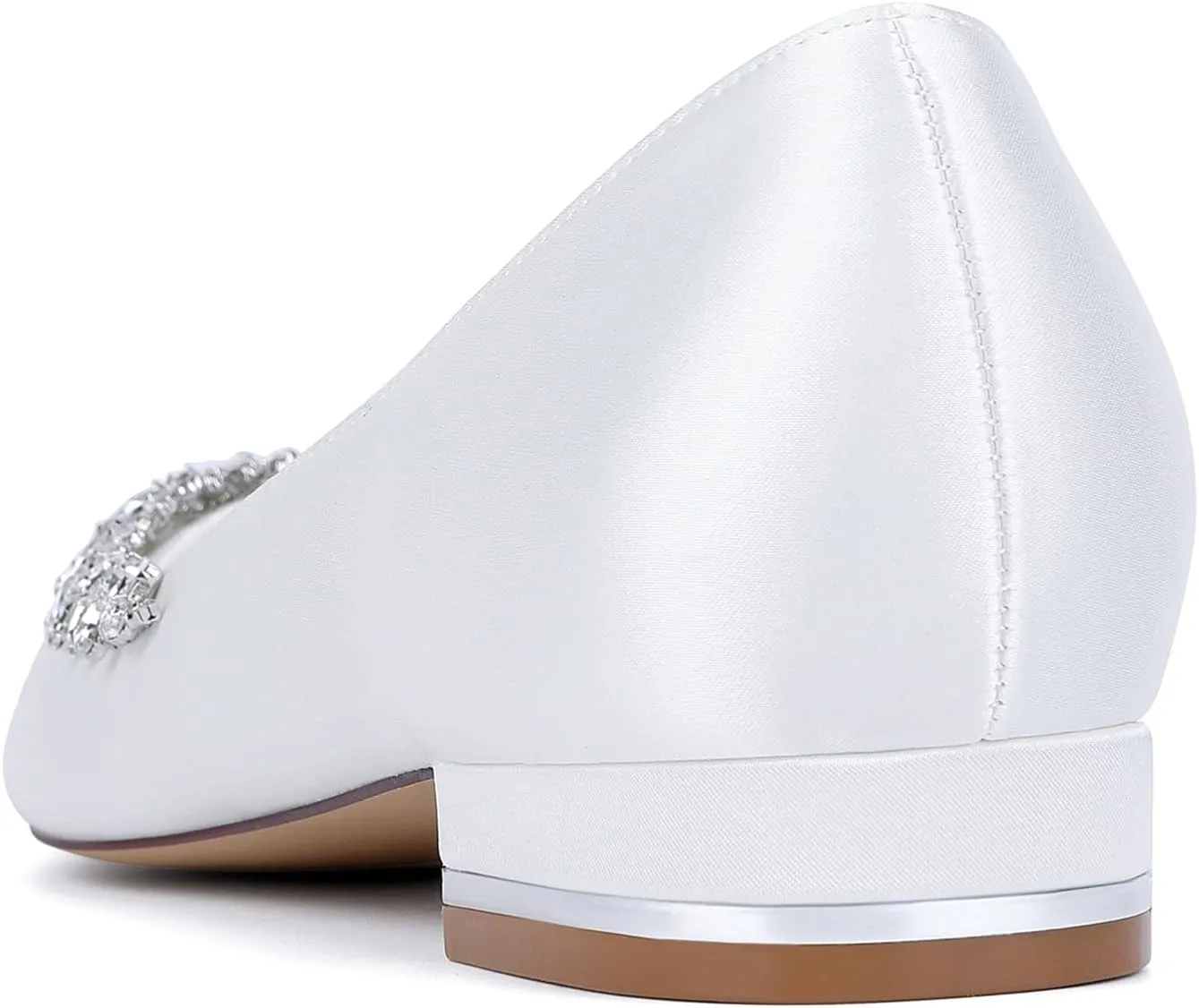 Women's Pointed Toe Satin Wedding Flats for Bride Rhinestones White Bridal Shoes Slip on Prom Party Shoes Pumps