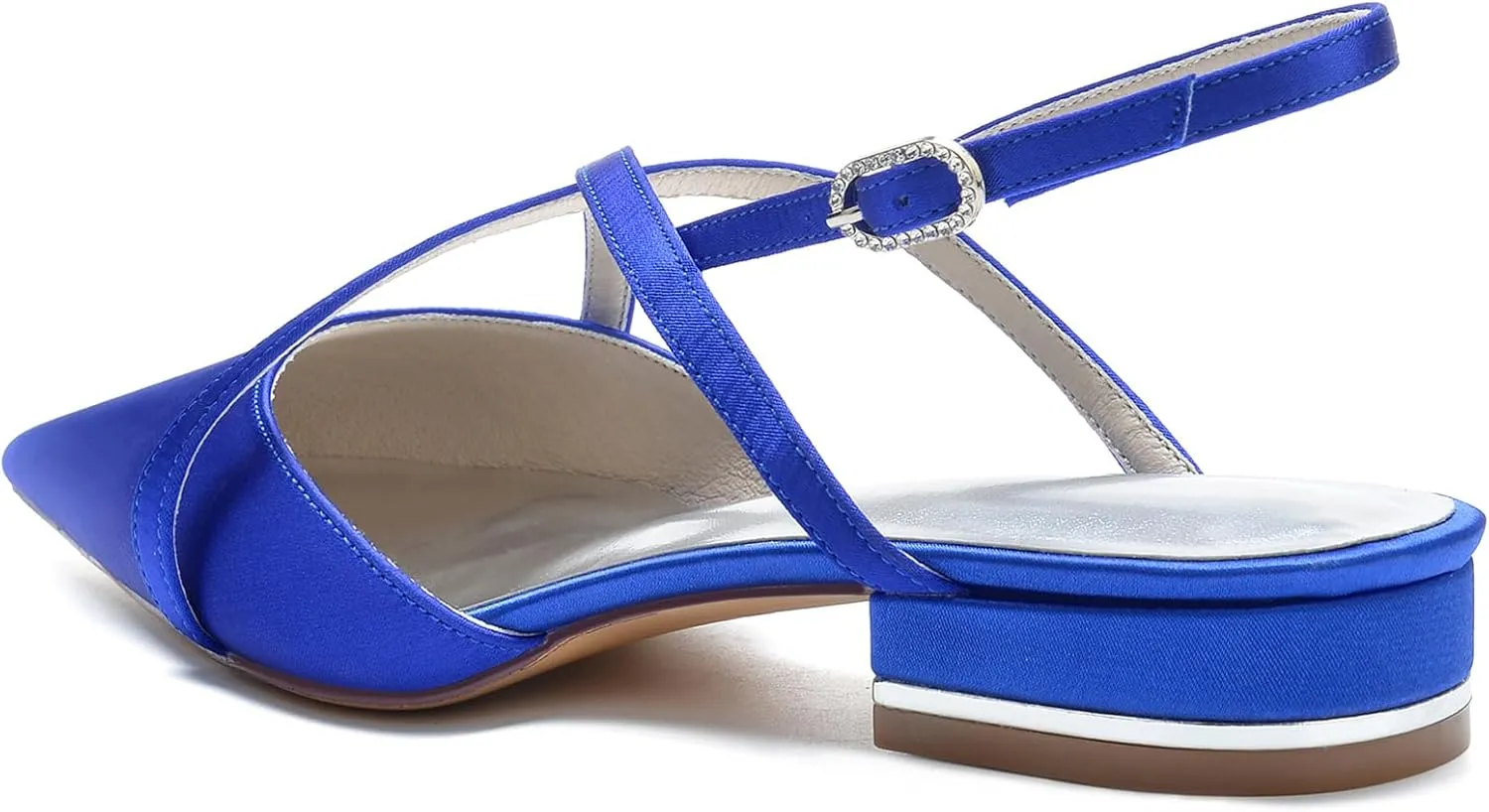 Women's Pointed Toe Wedding Shoes Low Heel Bridal Sandals Crisscross Strap Ankle Strap Buckle Shoes
