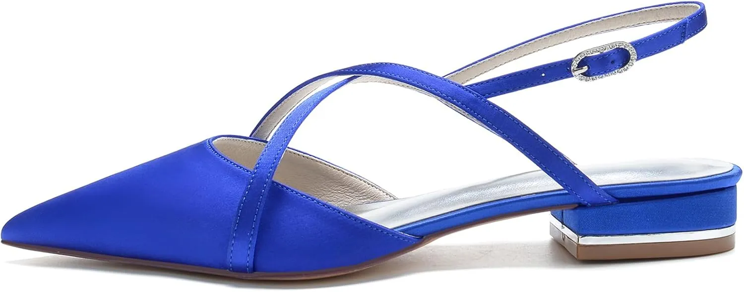 Women's Pointed Toe Wedding Shoes Low Heel Bridal Sandals Crisscross Strap Ankle Strap Buckle Shoes
