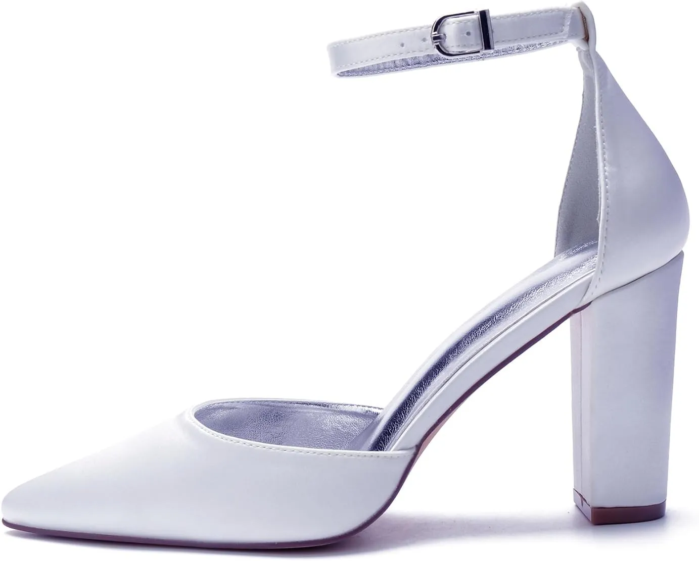 Women's Satin Bridal Shoe 9CM Pointed Toe Block Heel Wedding Sandal Ankle Strap Adjustable Shoes for Bridesmaids Dress Pumps Prom