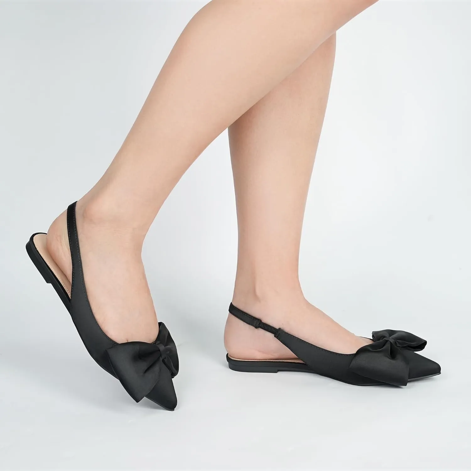 Women’s Slingback Flats with Bow Pointed Toe Ballet Flats Dress Shoes Comfortable Slip On Stain Flat