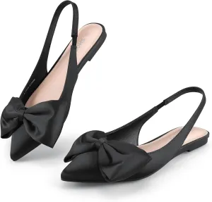 Women’s Slingback Flats with Bow Pointed Toe Ballet Flats Dress Shoes Comfortable Slip On Stain Flat