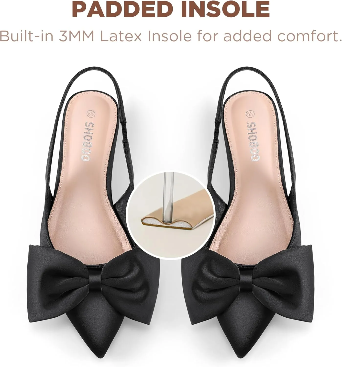 Women’s Slingback Flats with Bow Pointed Toe Ballet Flats Dress Shoes Comfortable Slip On Stain Flat