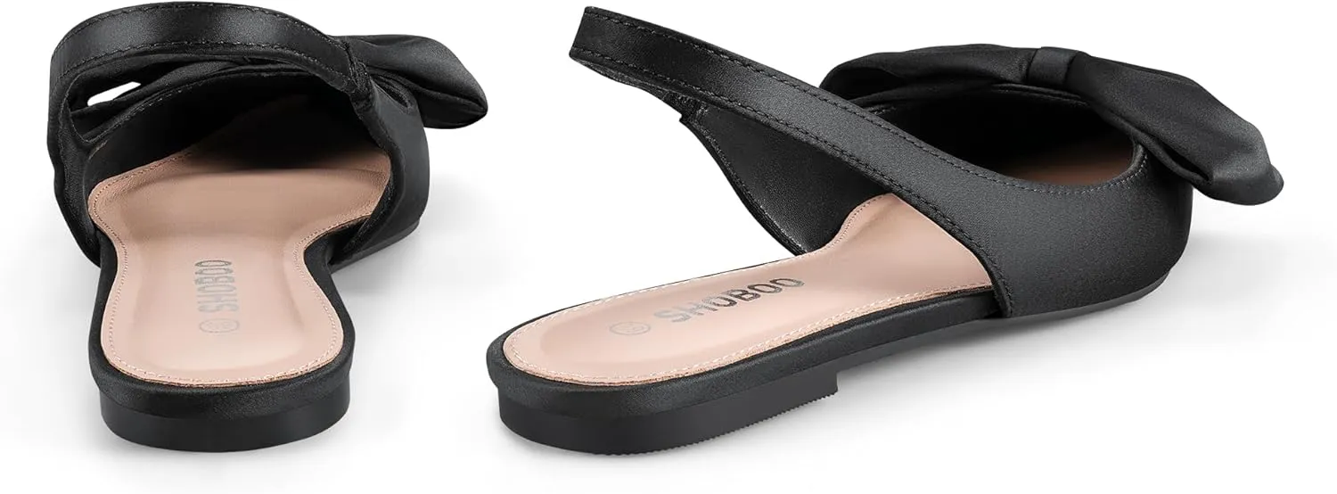 Women’s Slingback Flats with Bow Pointed Toe Ballet Flats Dress Shoes Comfortable Slip On Stain Flat