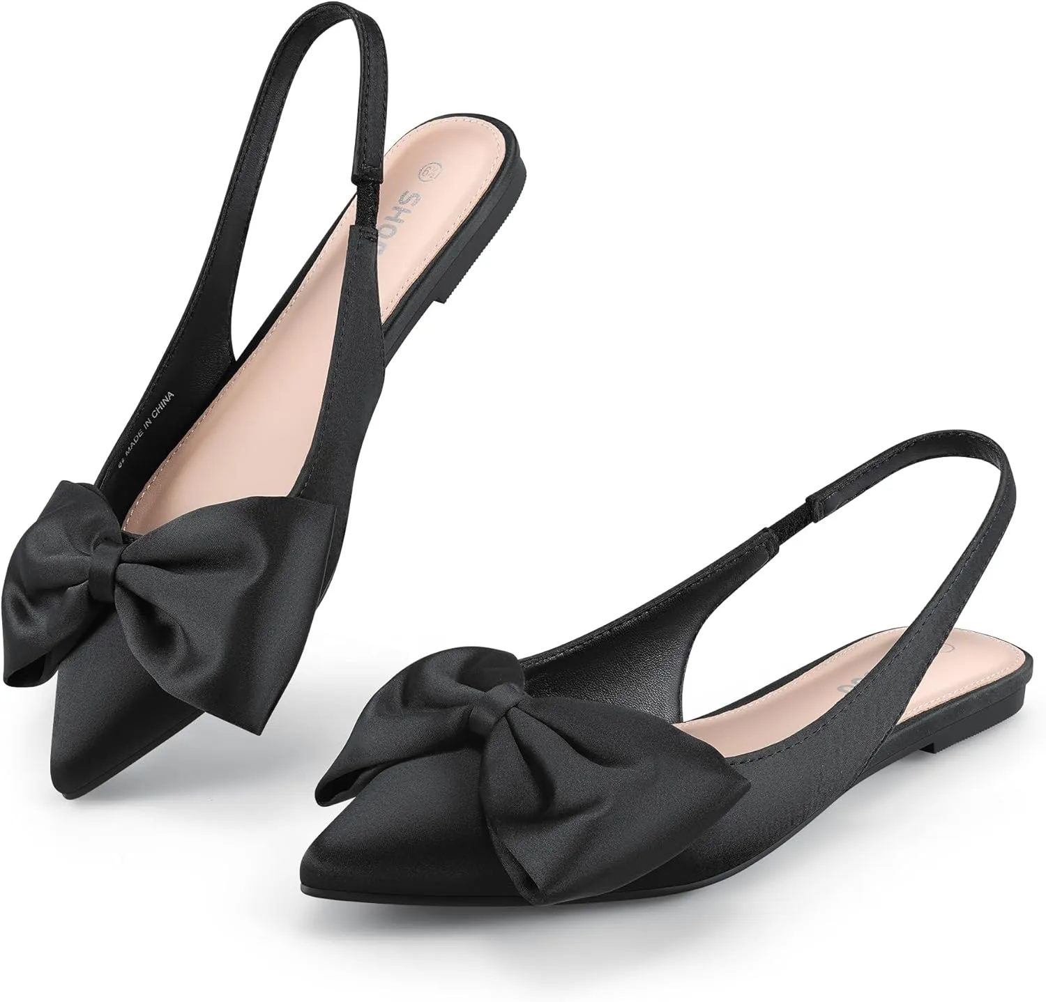 Women’s Slingback Flats with Bow Pointed Toe Ballet Flats Dress Shoes Comfortable Slip On Stain Flat